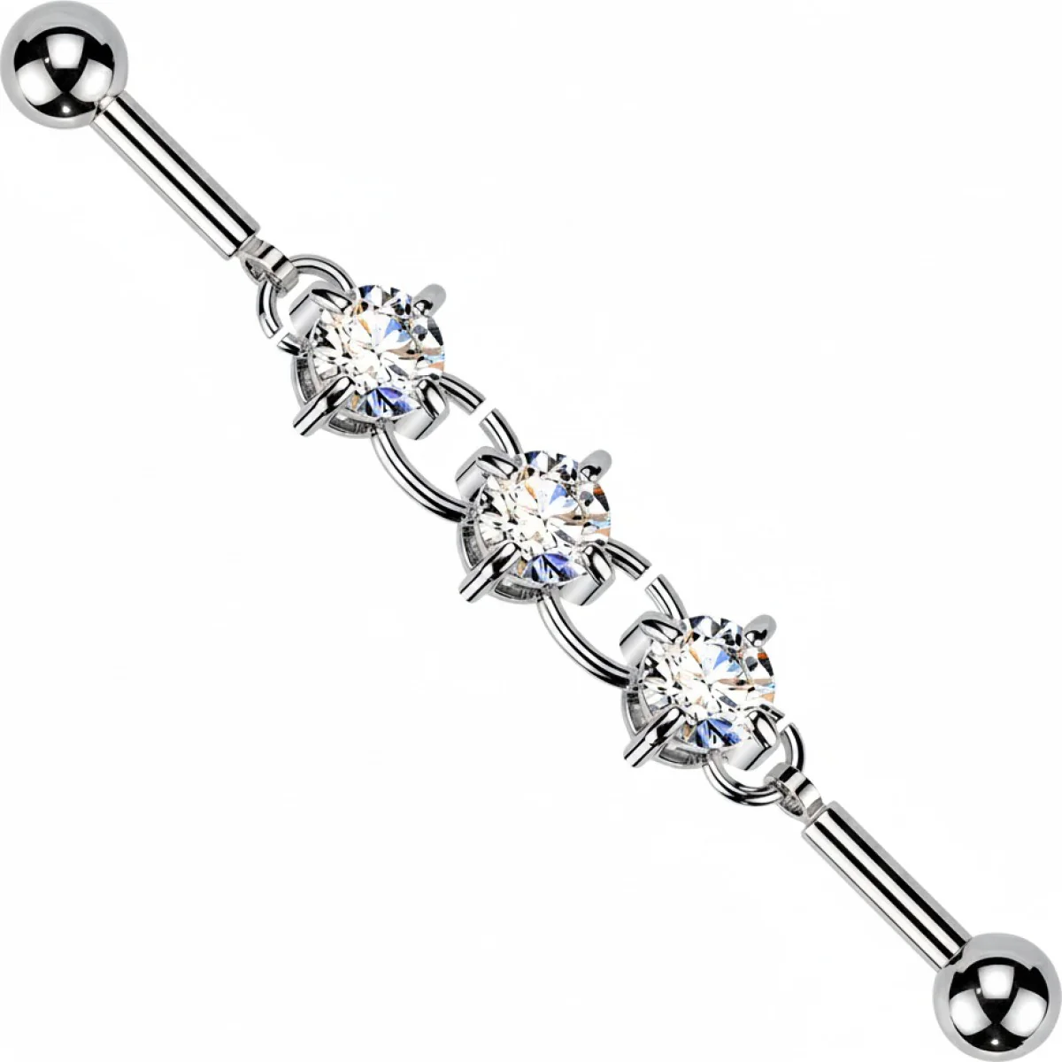 Industrial Barbell zentrierte Kette 3 runde Zirkonia Krappenfassung