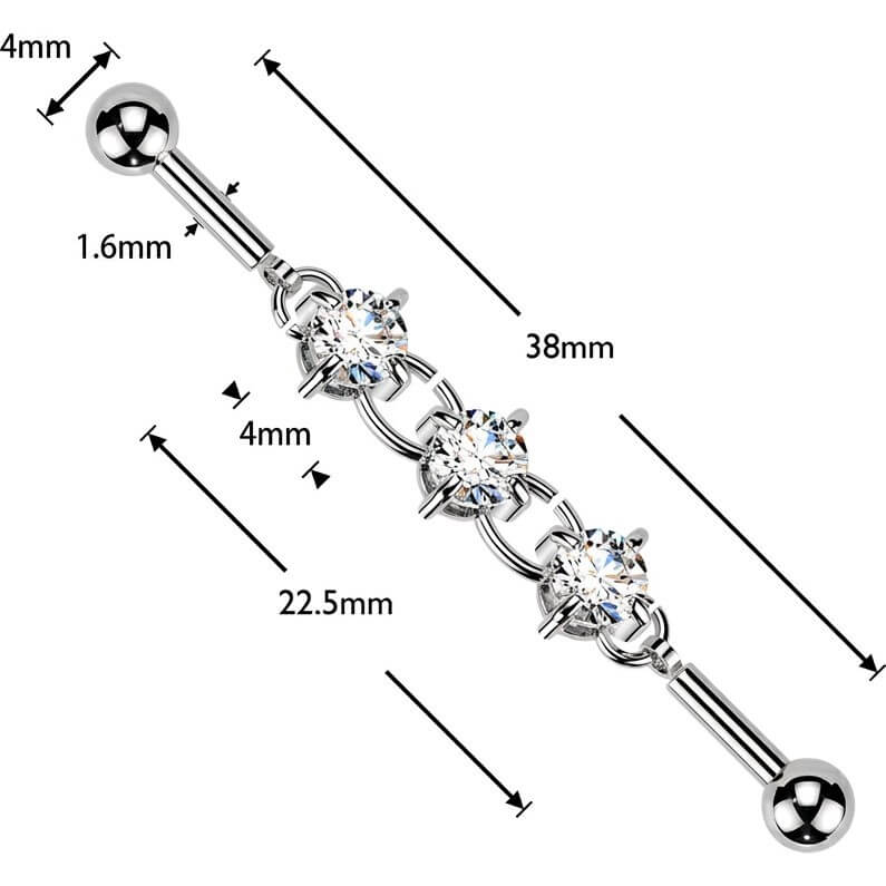 Industrial Barbell zentrierte Kette 3 runde Zirkonia Krappenfassung - Image 2