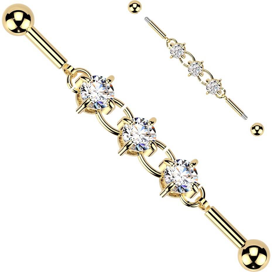 Industrial Barbell zentrierte Kette 3 runde Zirkonia Krappenfassung - Image 3