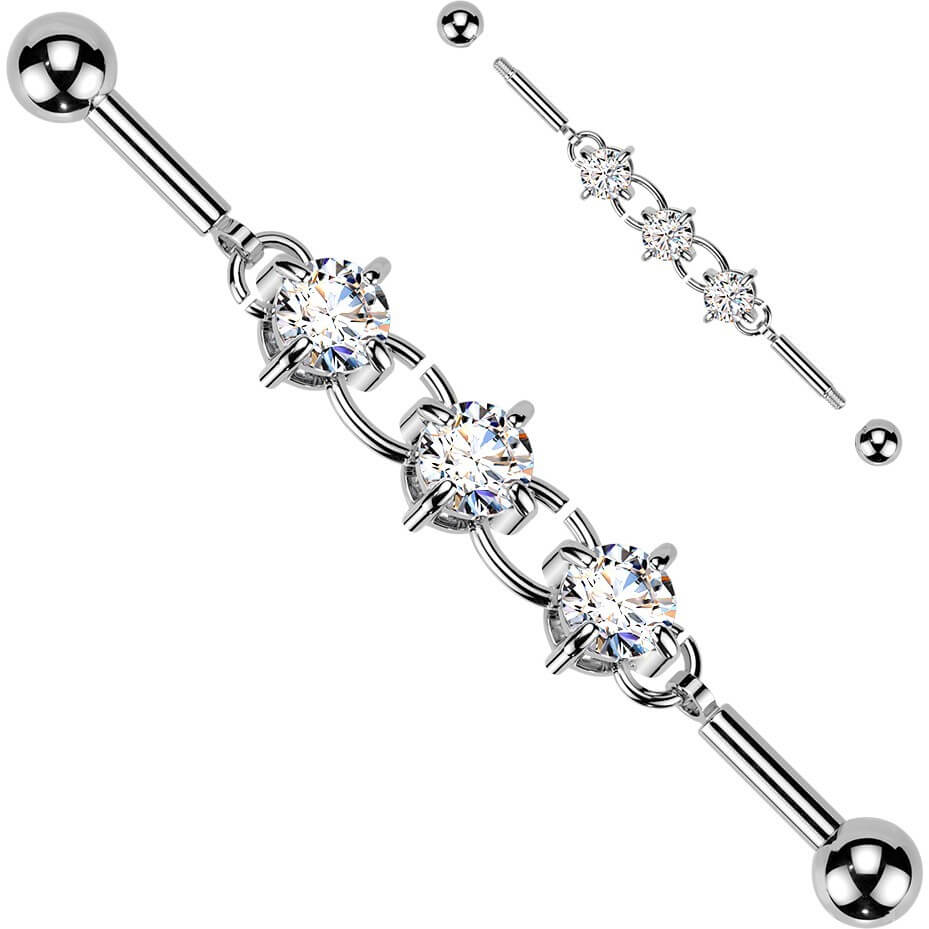 Industrial Barbell zentrierte Kette 3 runde Zirkonia Krappenfassung - Image 4