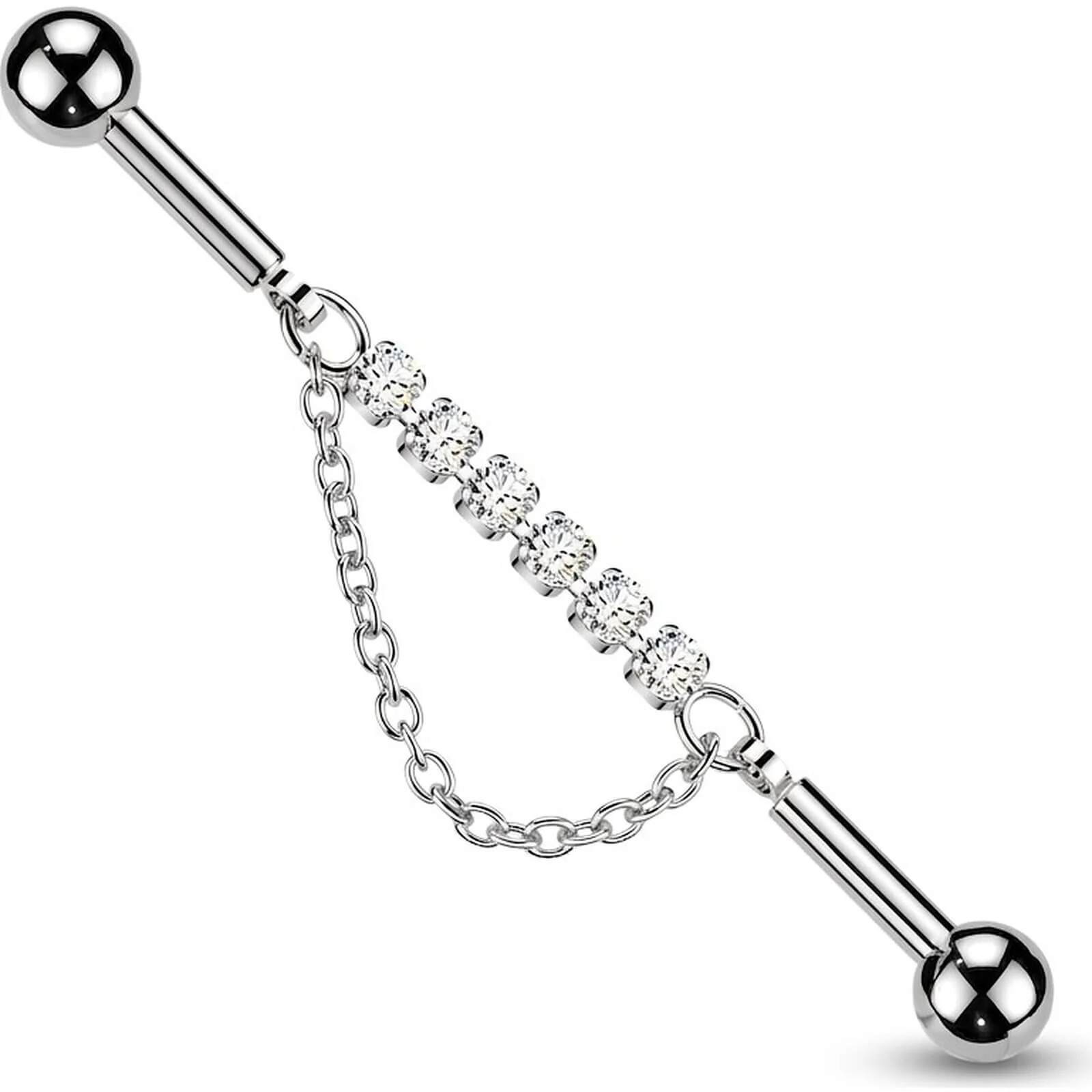 Industrial Barbell zentrierte Kette mit 6 Kristallen und Anhänger
