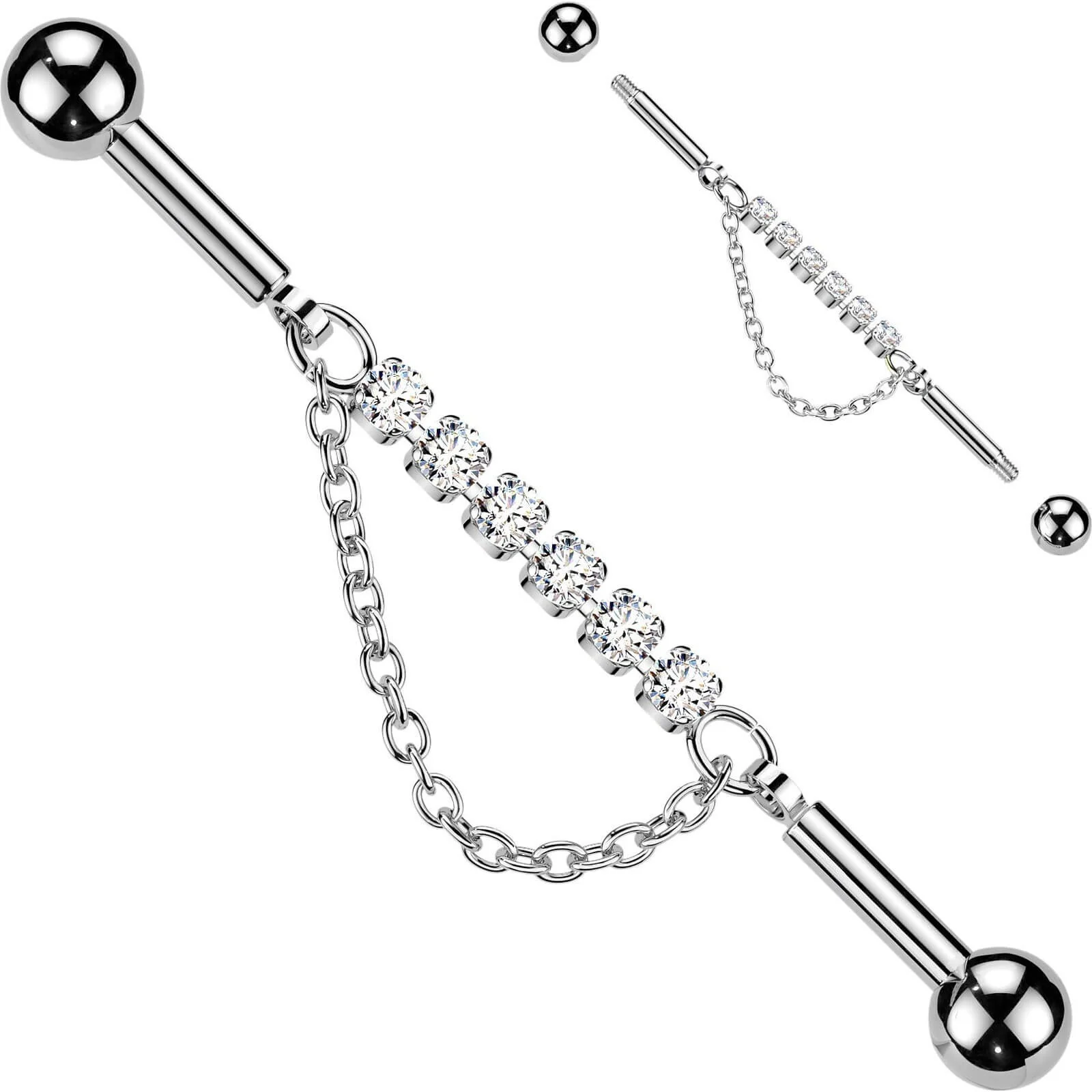 Industrial Barbell zentrierte Kette mit 6 Kristallen und Anhänger - Image 3