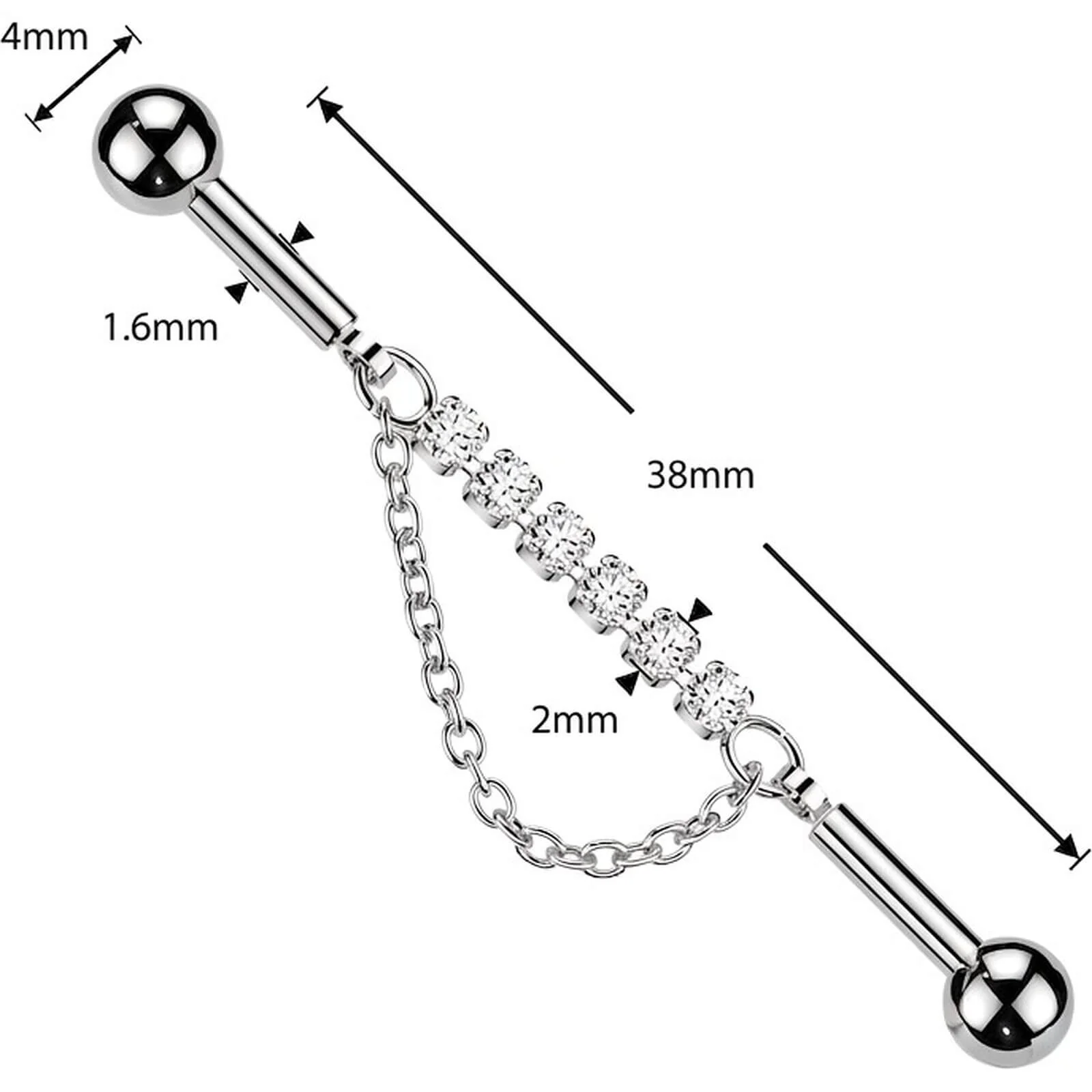Industrial Barbell zentrierte Kette mit 6 Kristallen und Anhänger - Image 4