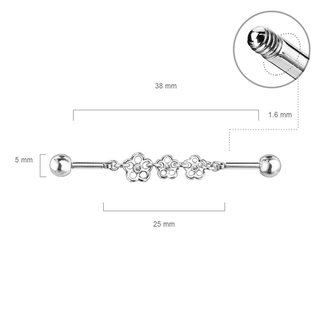 Industrial Barbell 3 Blumen Zirkonia - Image 3