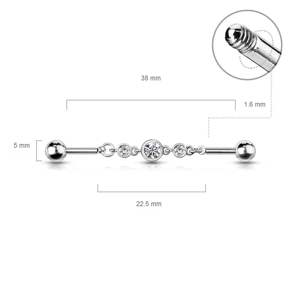 Industrial Barbell 3 Runde Zirkonia - Image 3