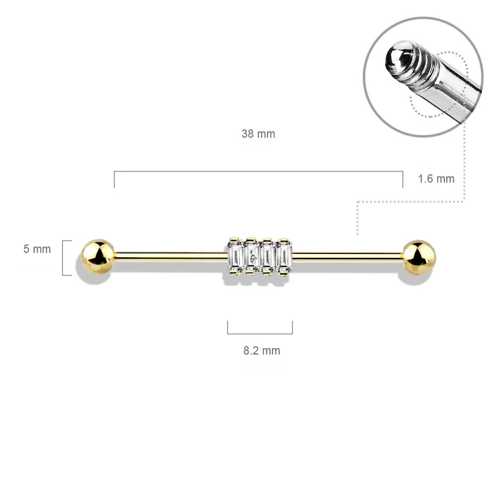 Industrial Barbell 4 Quadrate Zirkonia - Image 3