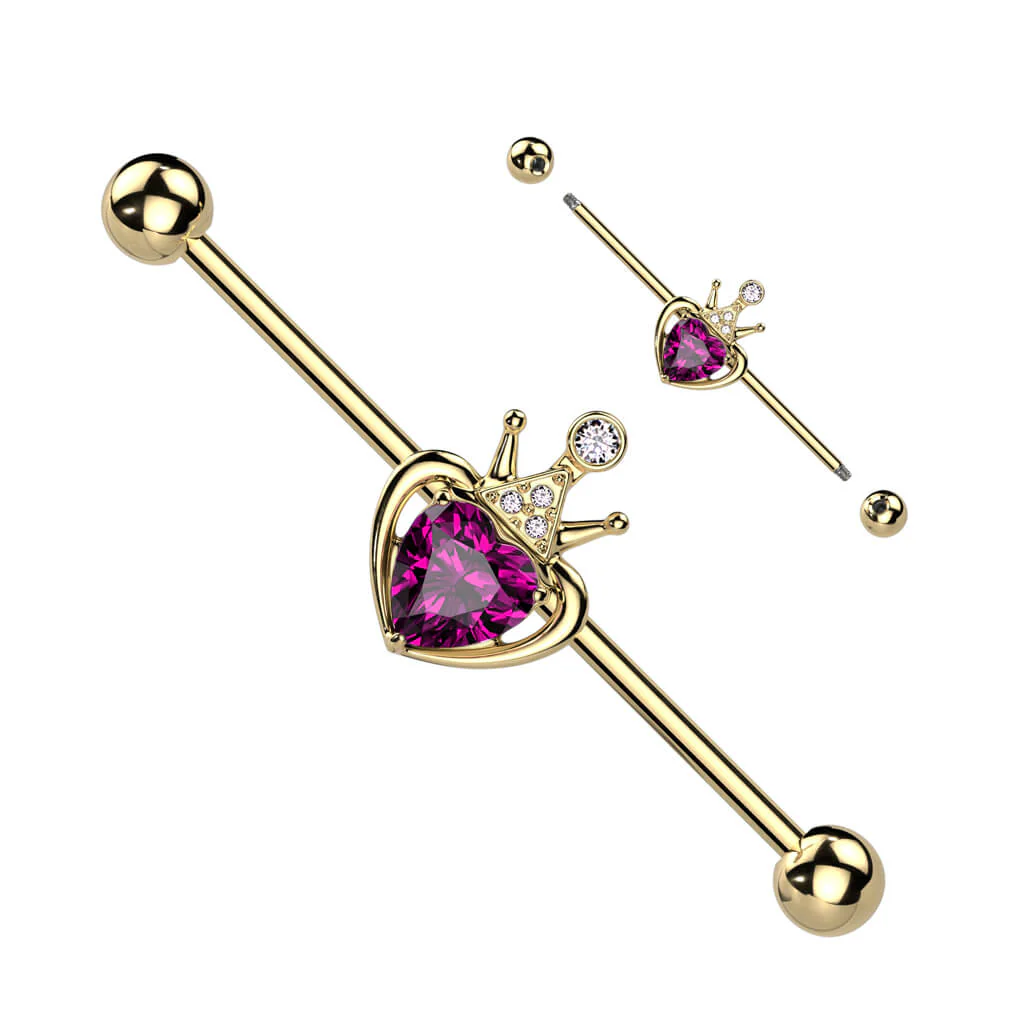 Industrial Barbell Herz pink Krone Zirkonia - Image 2