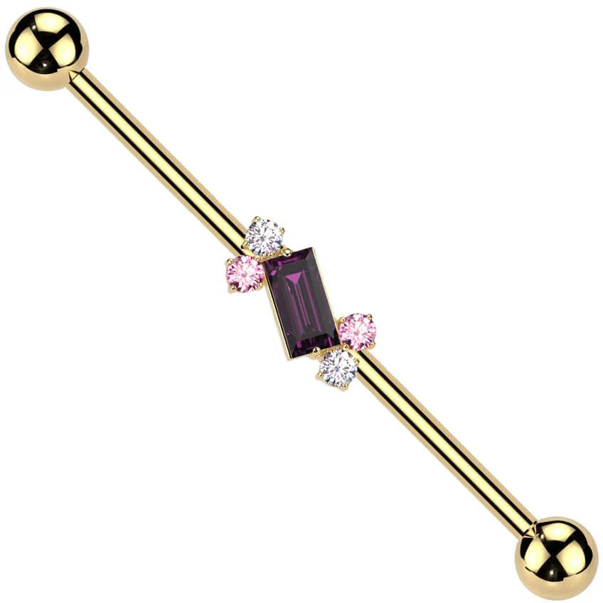 Industrial Barbell 4 Runde Zirkonias Baguette Schliff Zirkonia