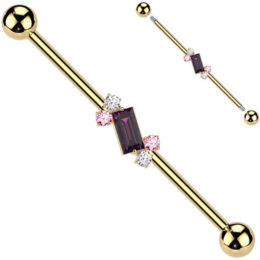 Industrial Barbell 4 Runde Zirkonias Baguette Schliff Zirkonia - Image 2