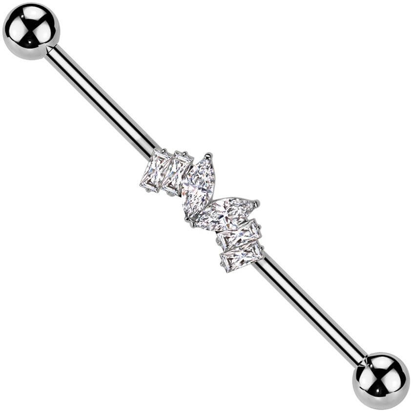 Industrial Barbell Zirkonias Marquise Schliff Baguette Schliff