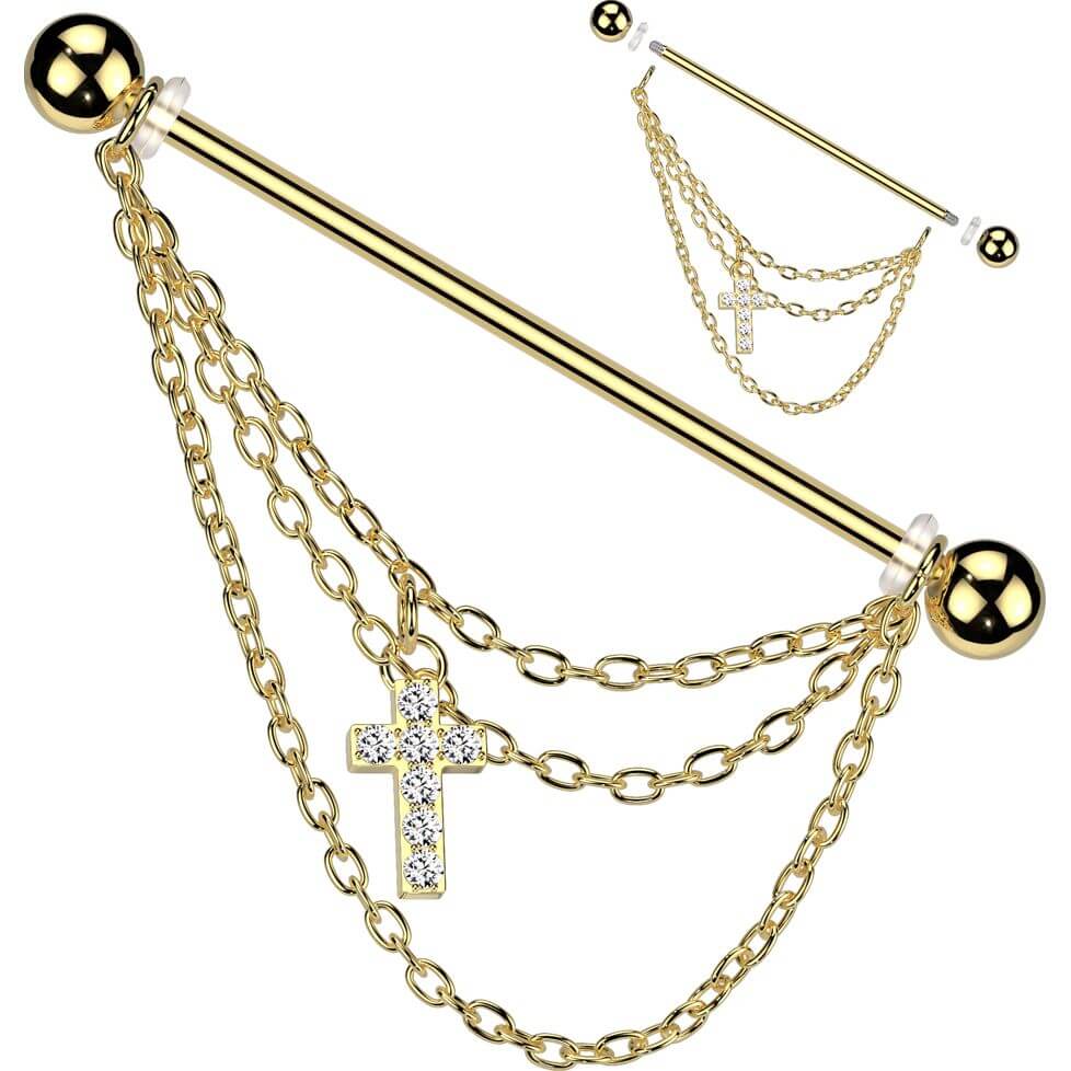 Industrial Barbell Kreuz Zirkonia Kette Anhänger - Image 2