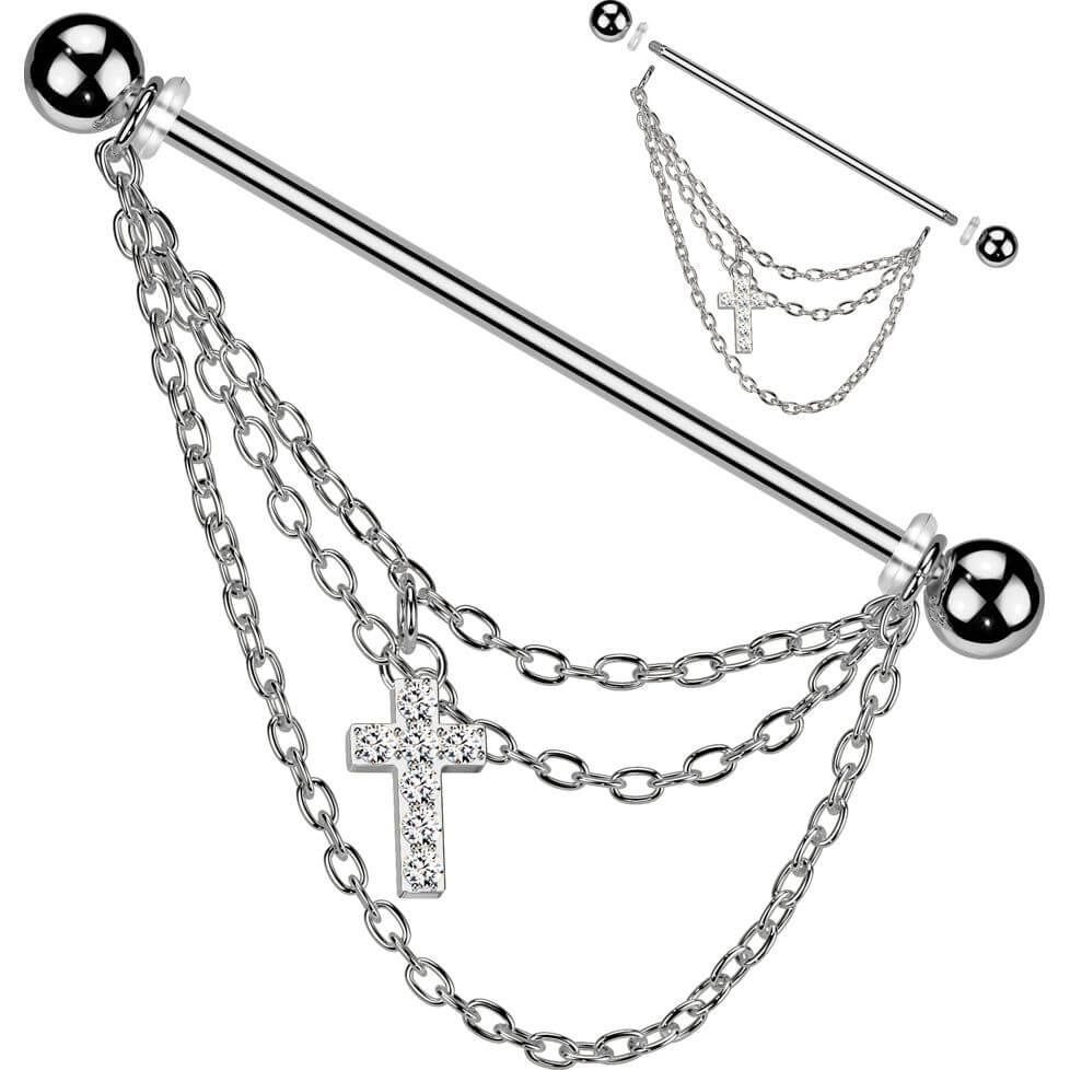 Industrial Barbell Kreuz Zirkonia Kette Anhänger - Image 3