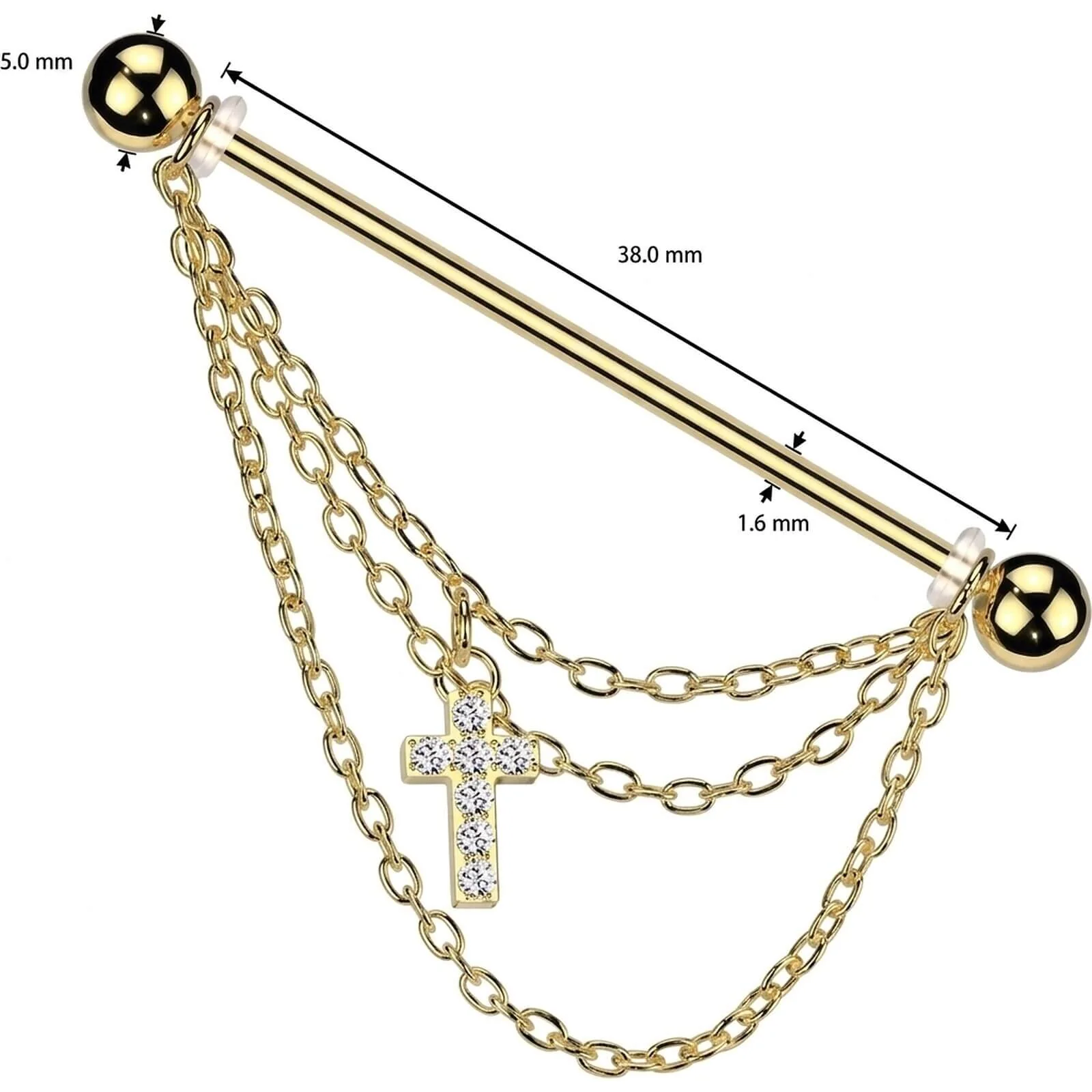 Industrial Barbell Kreuz Zirkonia Kette Anhänger - Image 4