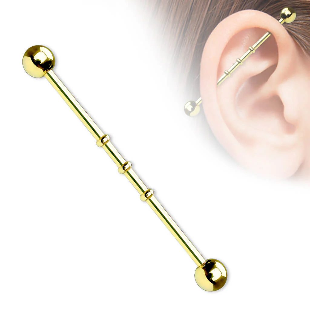 Industrial Barbell Gold 3 Erhebungen Titan PVD - Image 2
