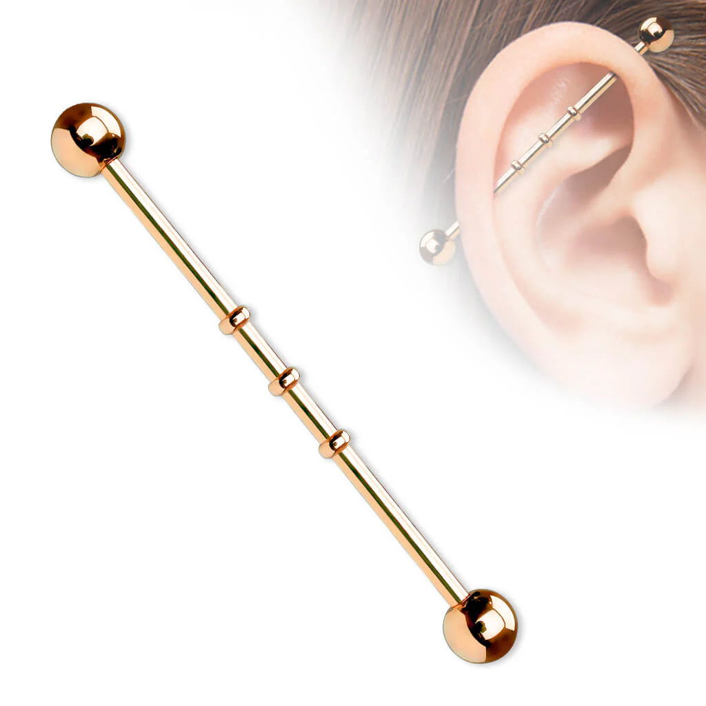 Industrial Barbell Gold 3 Erhebungen Titan PVD - Image 4