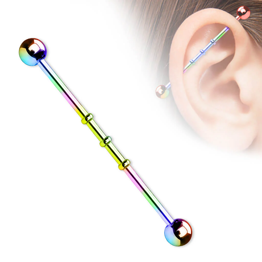 Industrial Barbell Gold 3 Erhebungen Titan PVD - Image 5
