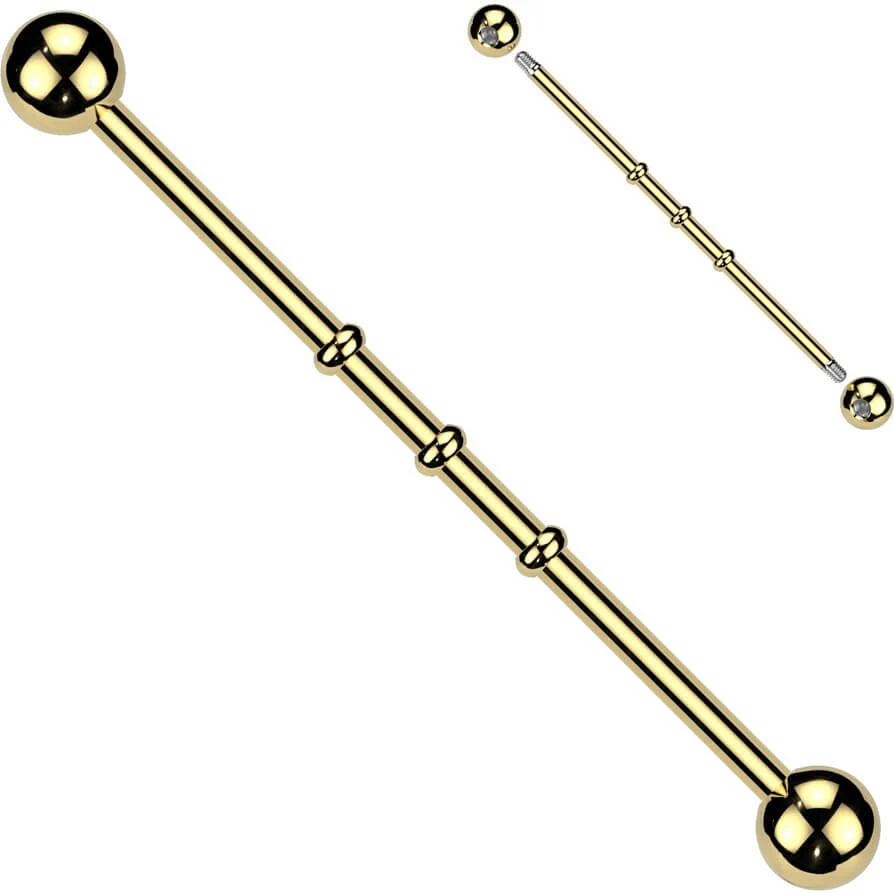 Industrial Barbell Gold 3 Erhebungen Titan PVD - Image 6