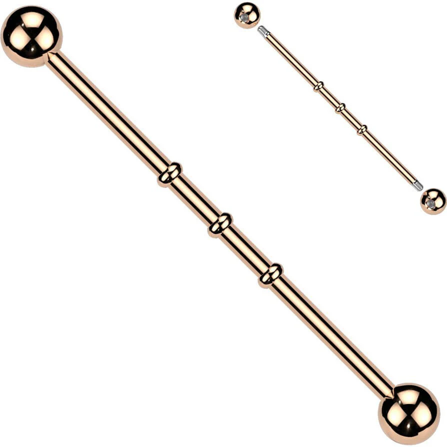 Industrial Barbell Gold 3 Erhebungen Titan PVD - Image 9