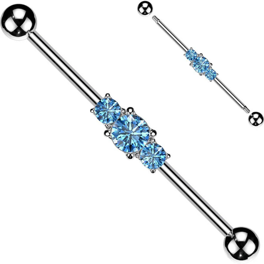 Industrial Barbell Kugel Silber 3 Zirkonias - Image 3