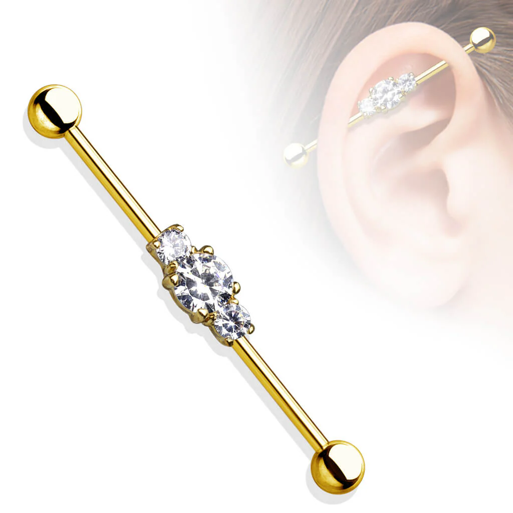 Industrial Barbell Gold Kugel 3 Zirkonias - Image 2