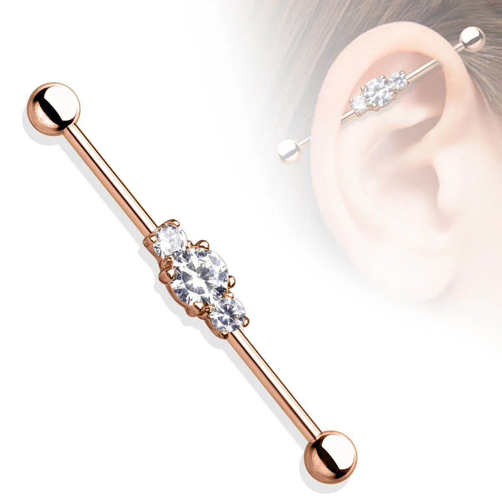 Industrial Barbell Gold Kugel 3 Zirkonias - Image 4