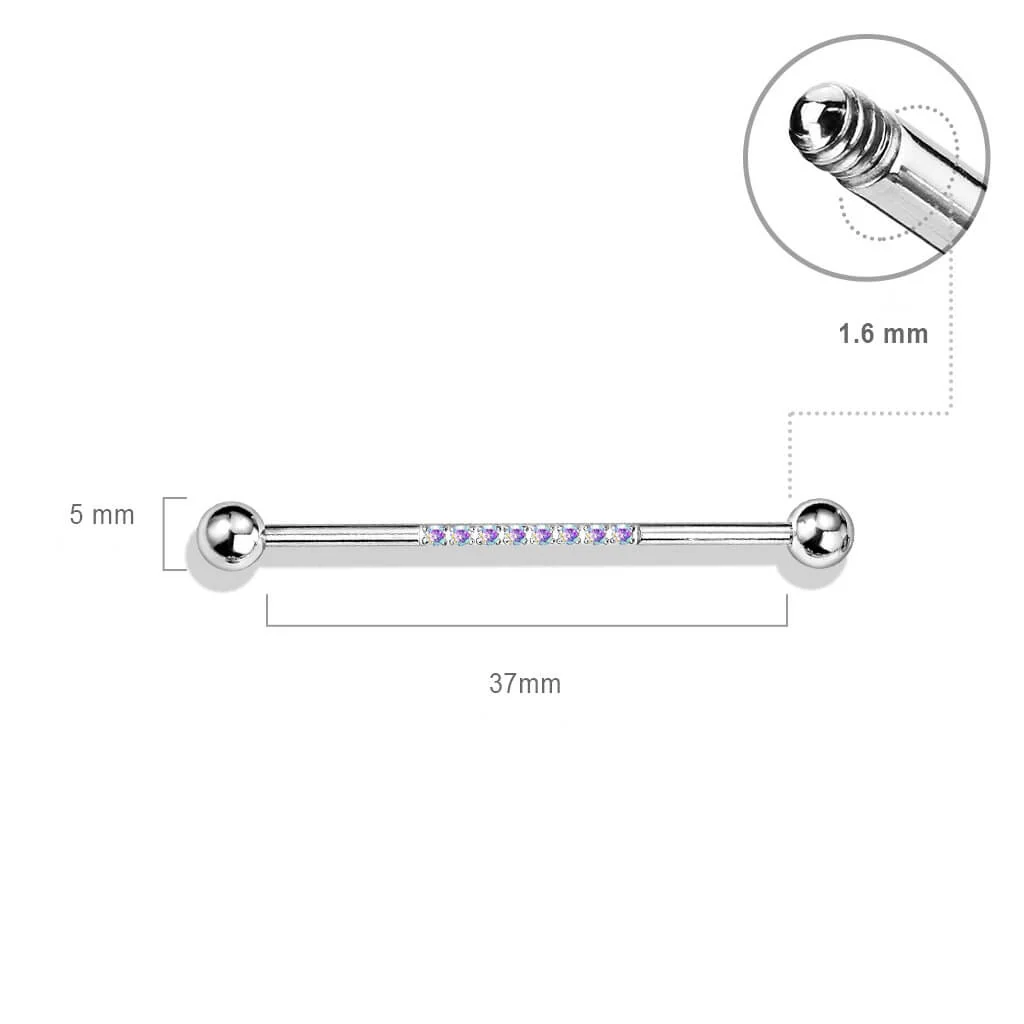 Industrial Barbell Kugel Silber Linie Zirkonia - Image 3