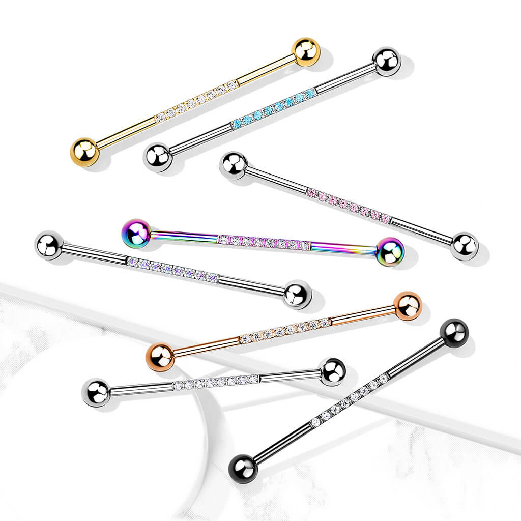 Industrial Barbell Kugel Silber Linie Zirkonia - Image 9