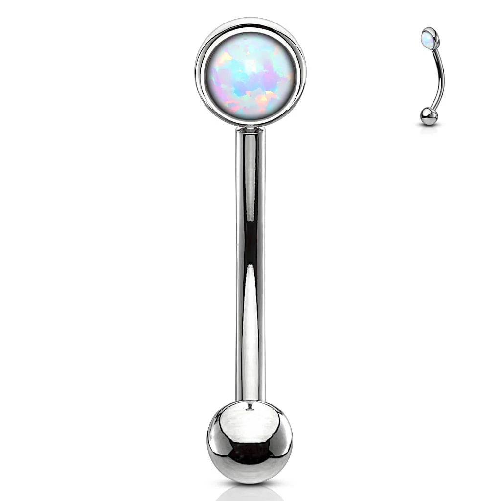 Augenbrauenpiercing Kugel Flach Silber Opal - Image 8