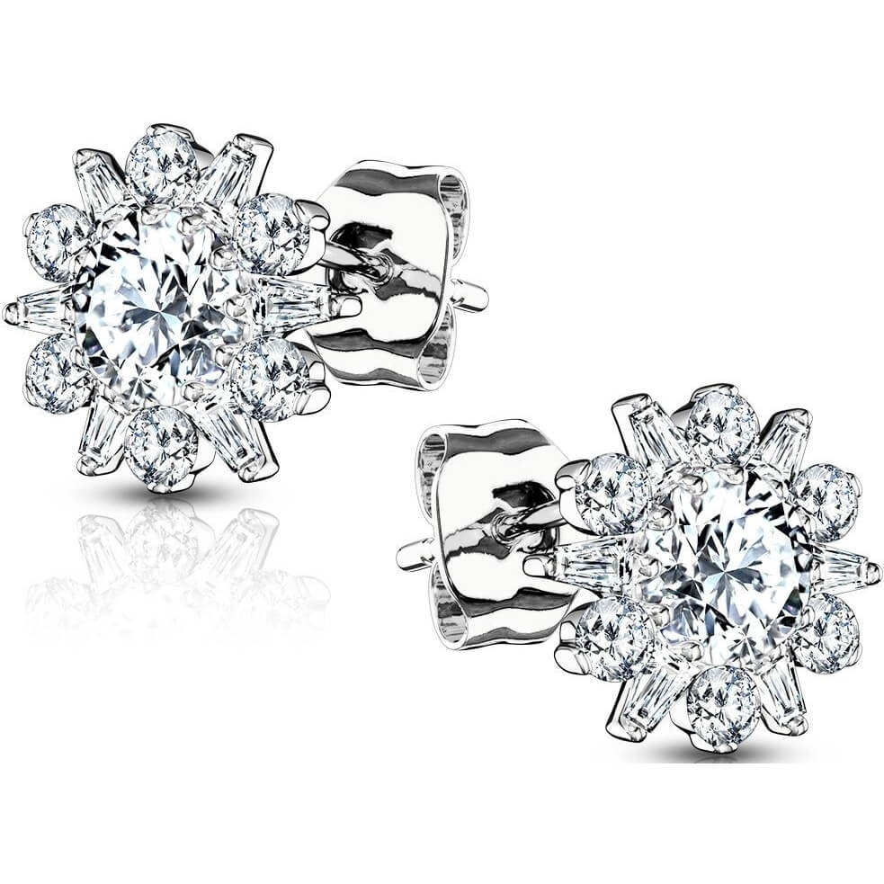 Silber 925 Ohrstecker Blume Zirkonia