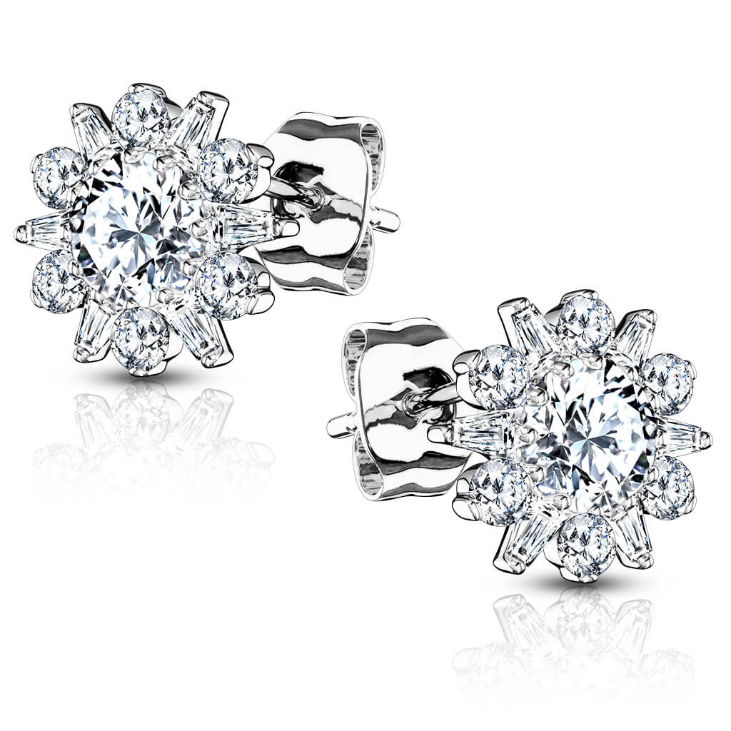 Silber 925 Ohrstecker Blume Zirkonia - Image 2