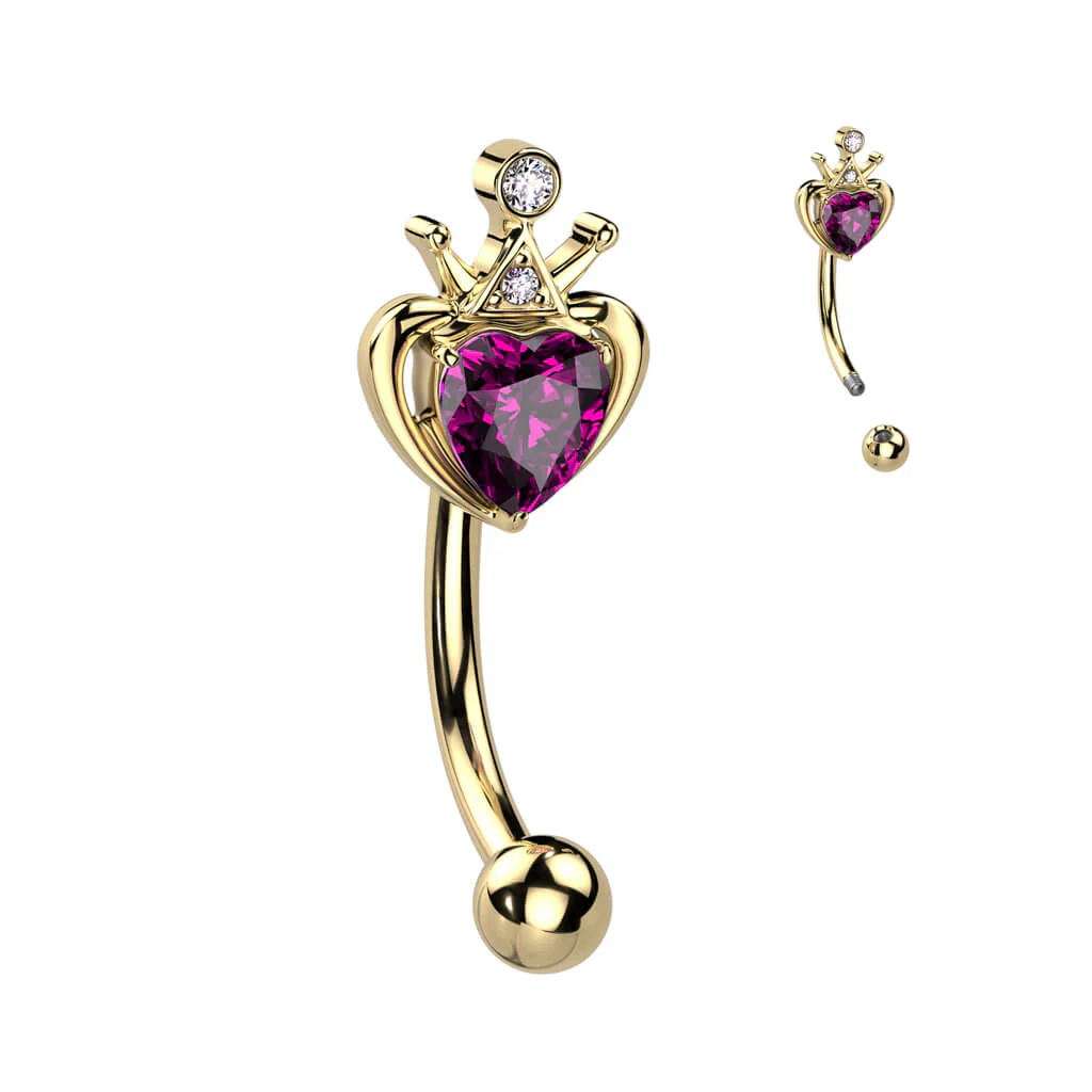 Augenbrauenpiercing Herz Krone Gold PVD - Image 2