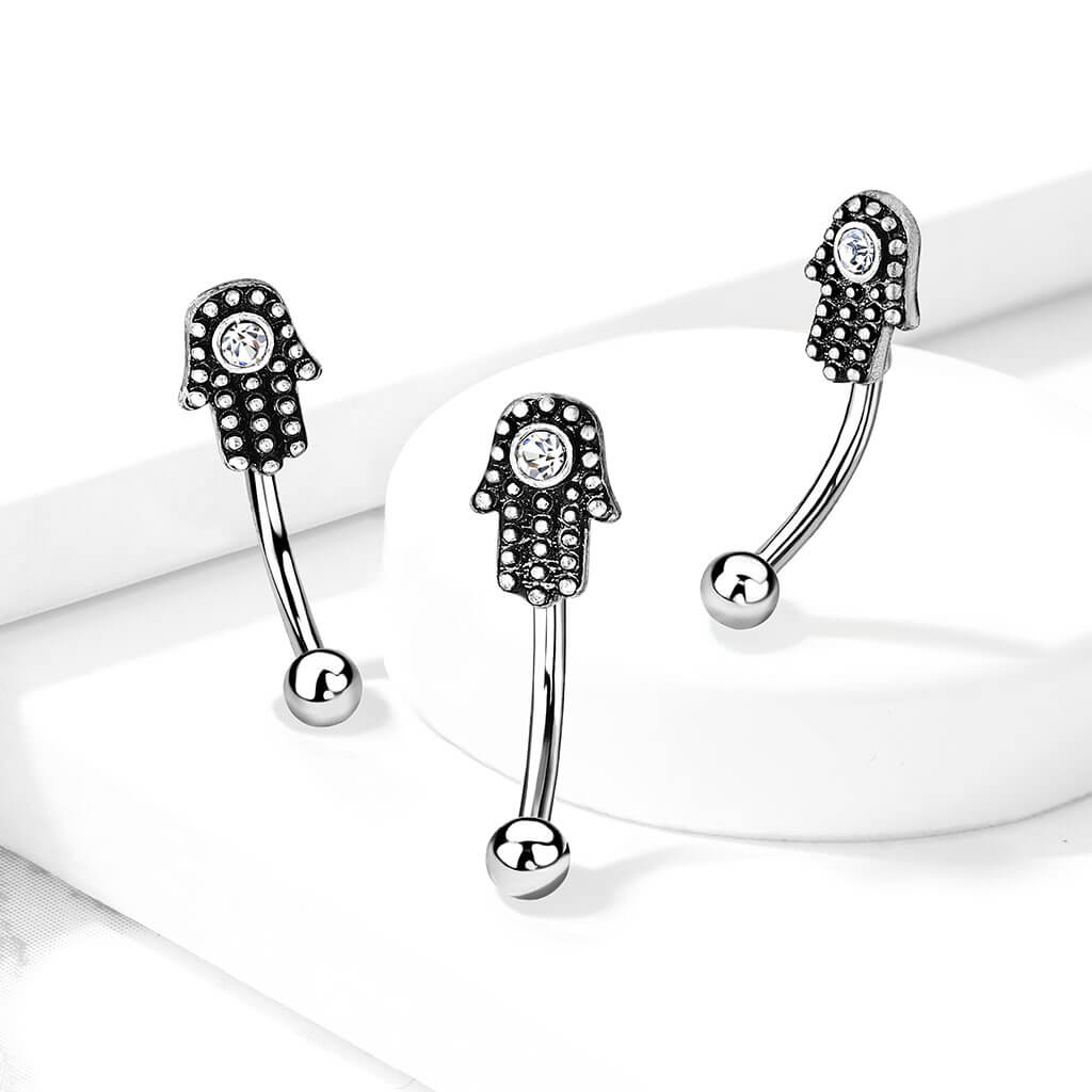 Augenbrauenpiercing Hamsa Silber Zirkonia - Image 4
