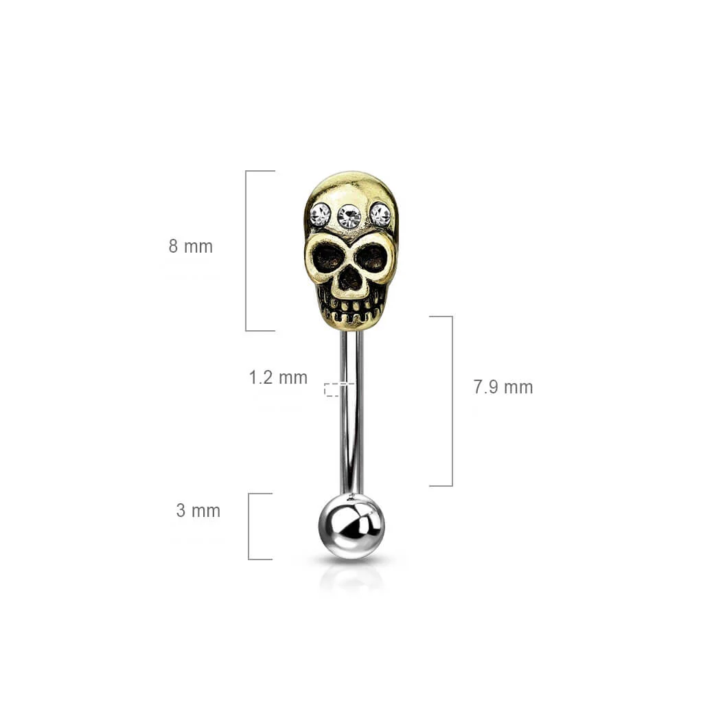Augenbrauenpiercing Totenkopf Silber Gold Zirkonia - Image 2