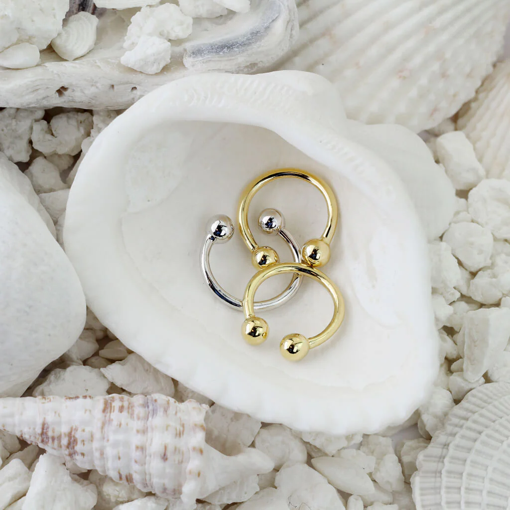 14 Karat Gold Hufeisen Piercing Kugel Gelbgold Weißgold - Image 2