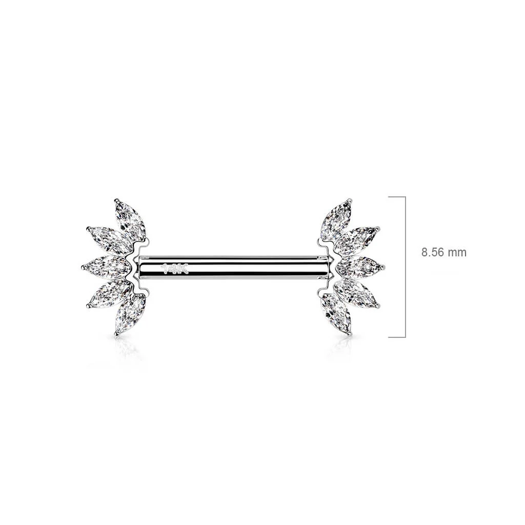 14 Karat Gold Nippelpiercing 5 Marquise Schliff Zirkonia Gelbgold Weißgold Push-In - Image 3