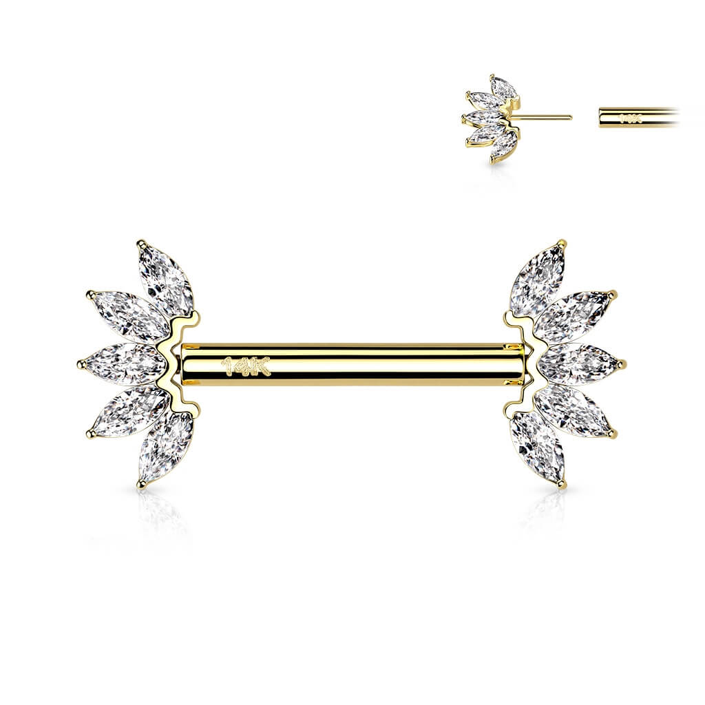 14 Karat Gold Nippelpiercing 5 Marquise Schliff Zirkonia Gelbgold Weißgold Push-In - Image 4