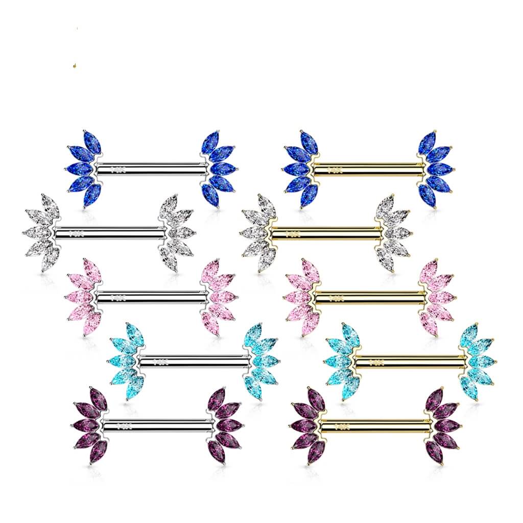 14 Karat Gold Nippelpiercing 5 Marquise Schliff Zirkonia Gelbgold Weißgold Push-In - Image 5