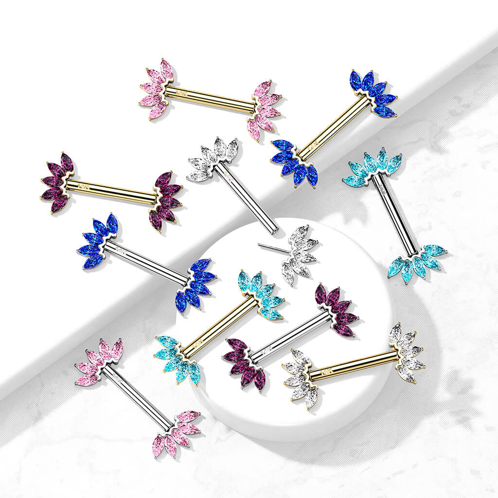 14 Karat Gold Nippelpiercing 5 Marquise Schliff Zirkonia Gelbgold Weißgold Push-In - Image 6