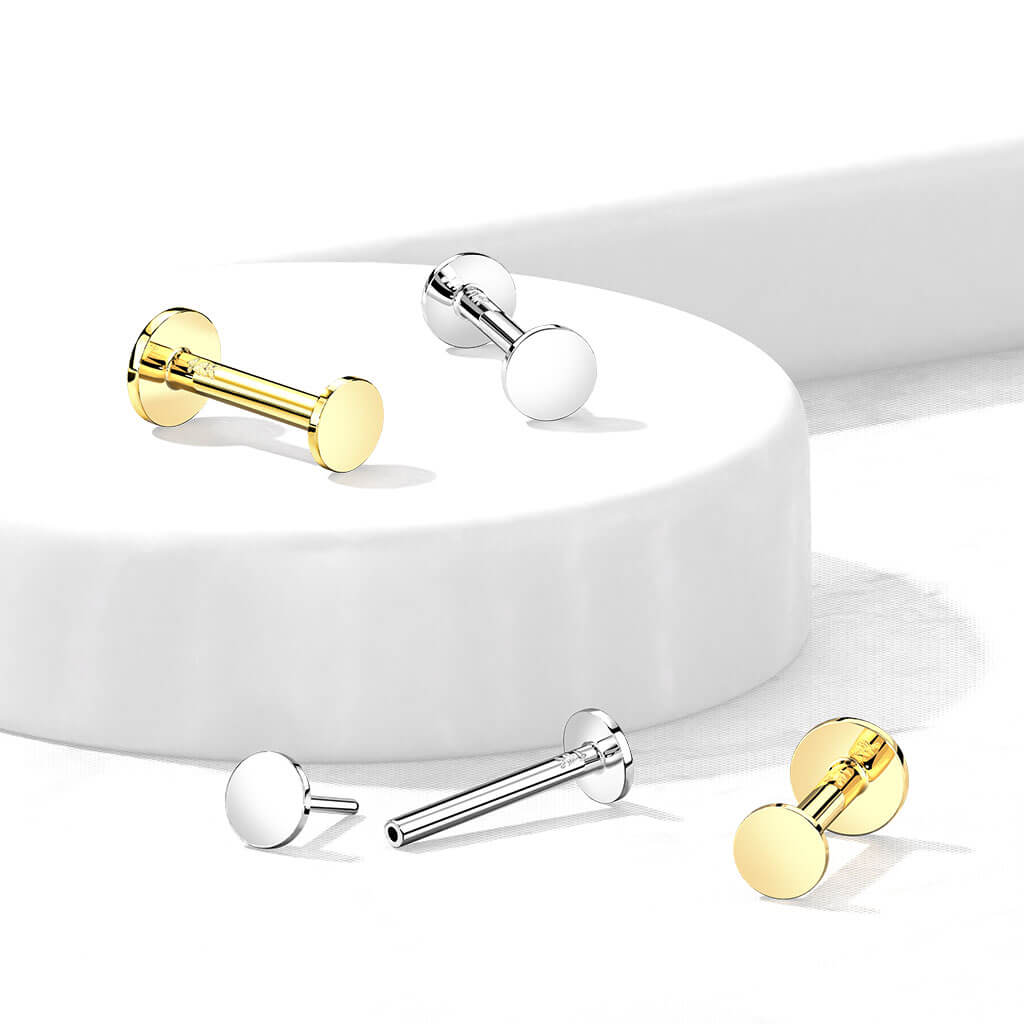 14 Karat Gold Labret Rund Flach Gelbgold Weißgold Push-In - Image 5