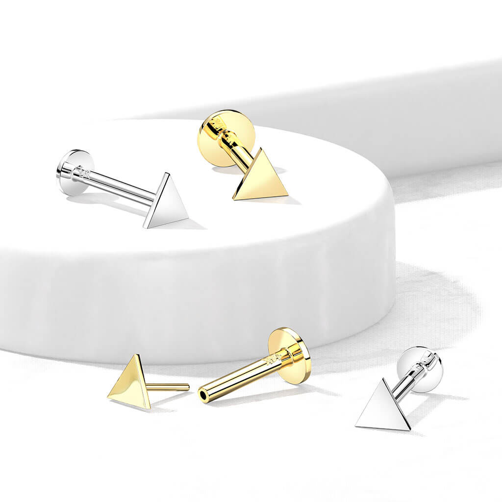 14 Karat Gold Labret Dreieck Flach Gelbgold Weißgold Push-In - Image 5