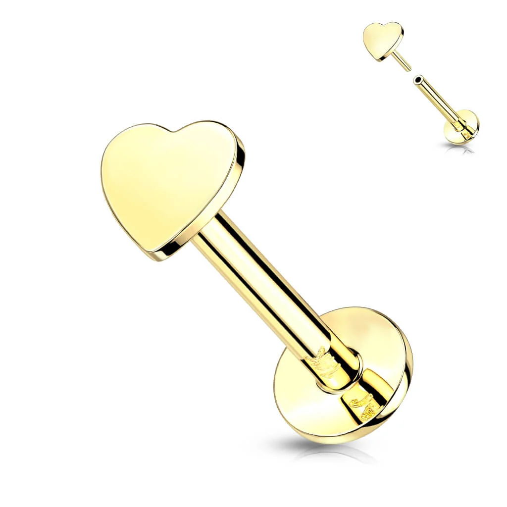 14 Karat Gold Labret Herz Flach Gelbgold Weißgold Push-In - Image 4