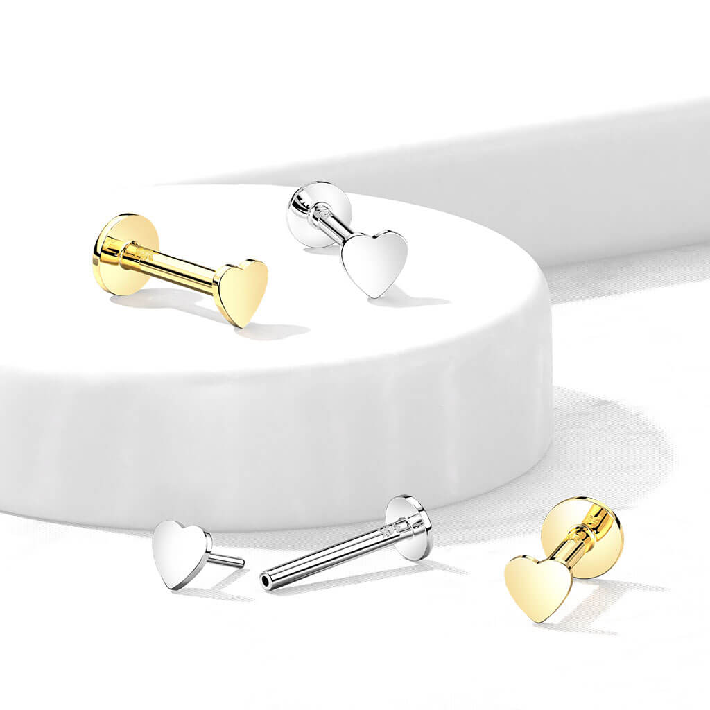 14 Karat Gold Labret Herz Flach Gelbgold Weißgold Push-In - Image 5