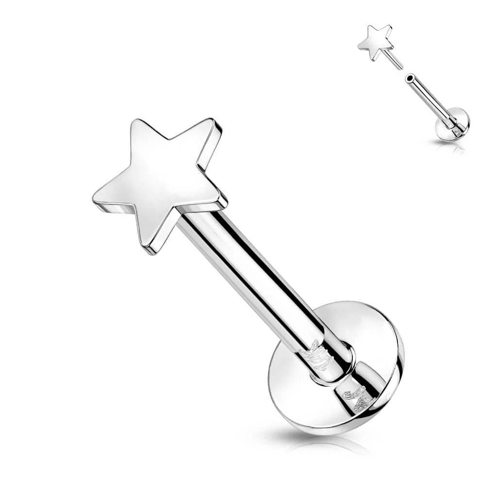 14 Karat Gold Labret Stern Flach Gelbgold Weißgold Push-In - Image 2