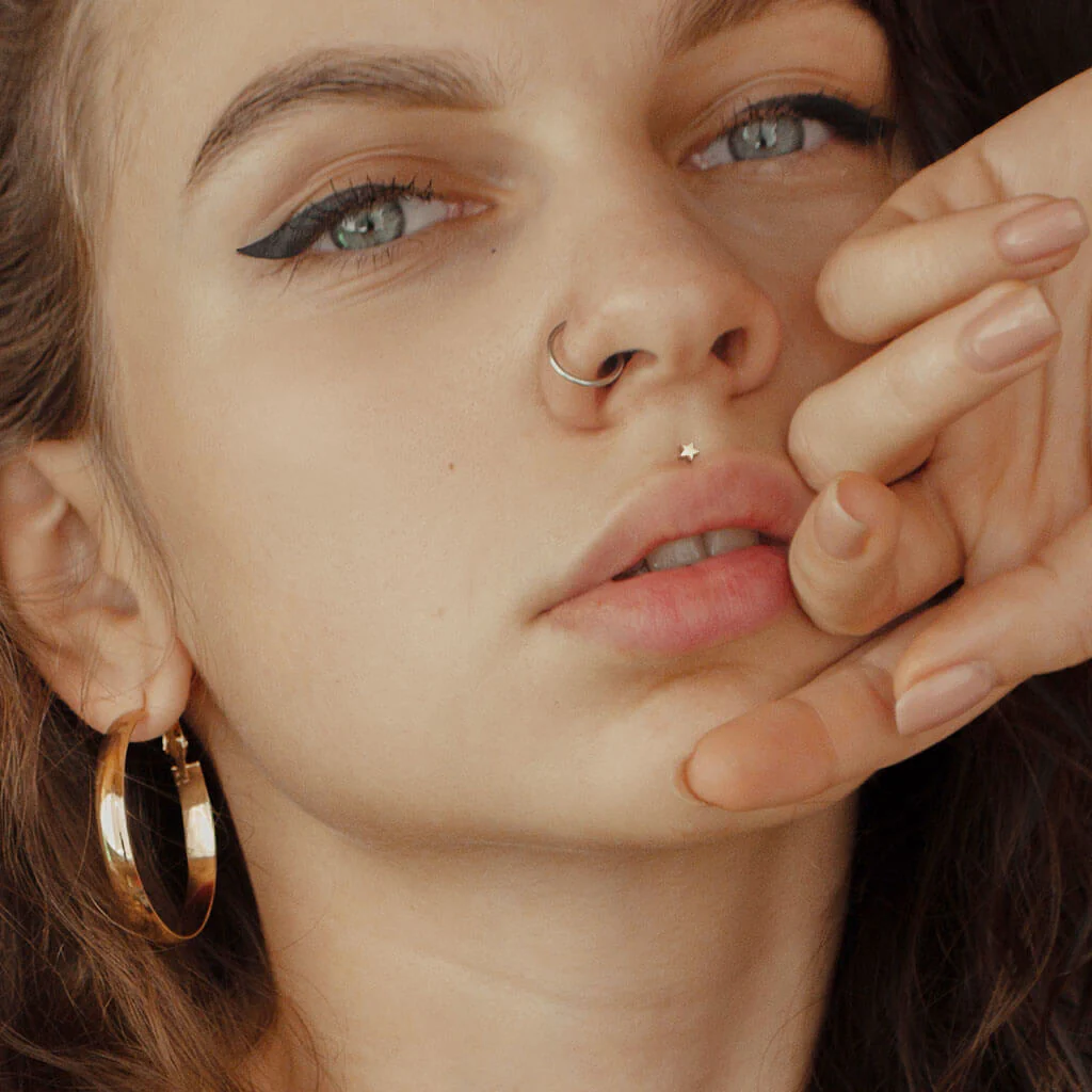 14 Karat Gold Labret Stern Flach Gelbgold Weißgold Push-In - Image 3