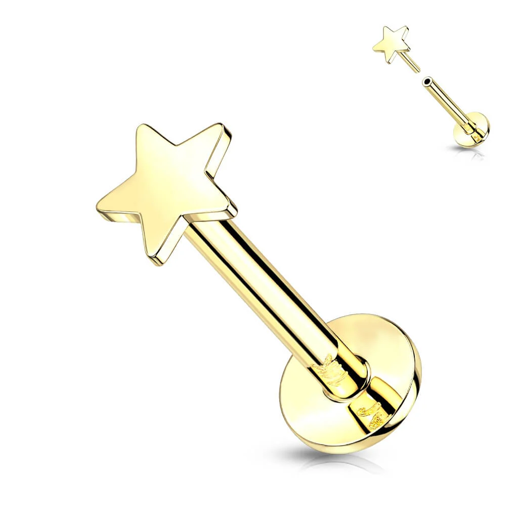 14 Karat Gold Labret Stern Flach Gelbgold Weißgold Push-In - Image 4