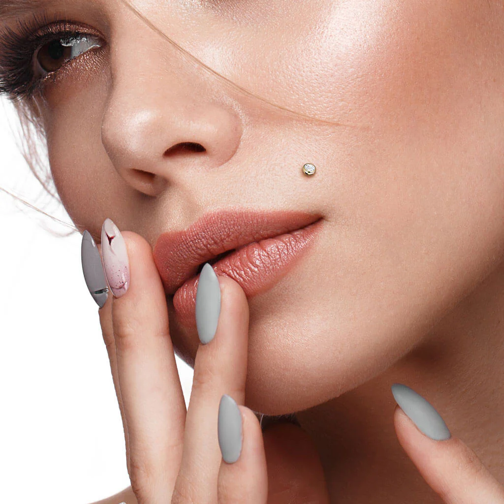 14 Karat Gold Labret Kugel Flach Zirkonia Gelbgold Weißgold Push-In - Image 2