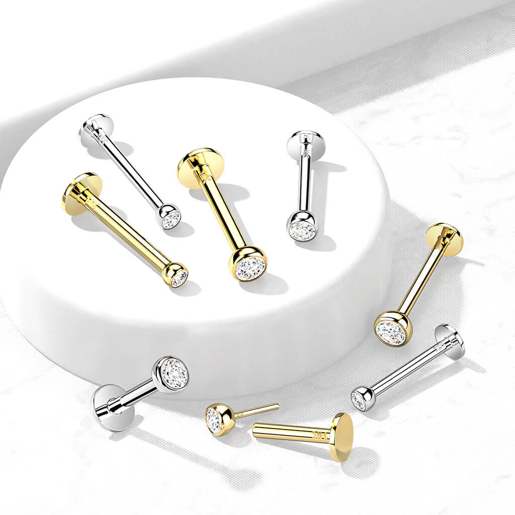 14 Karat Gold Labret Kugel Flach Zirkonia Gelbgold Weißgold Push-In - Image 3
