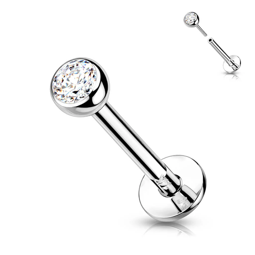 14 Karat Gold Labret Kugel Flach Zirkonia Gelbgold Weißgold Push-In - Image 4