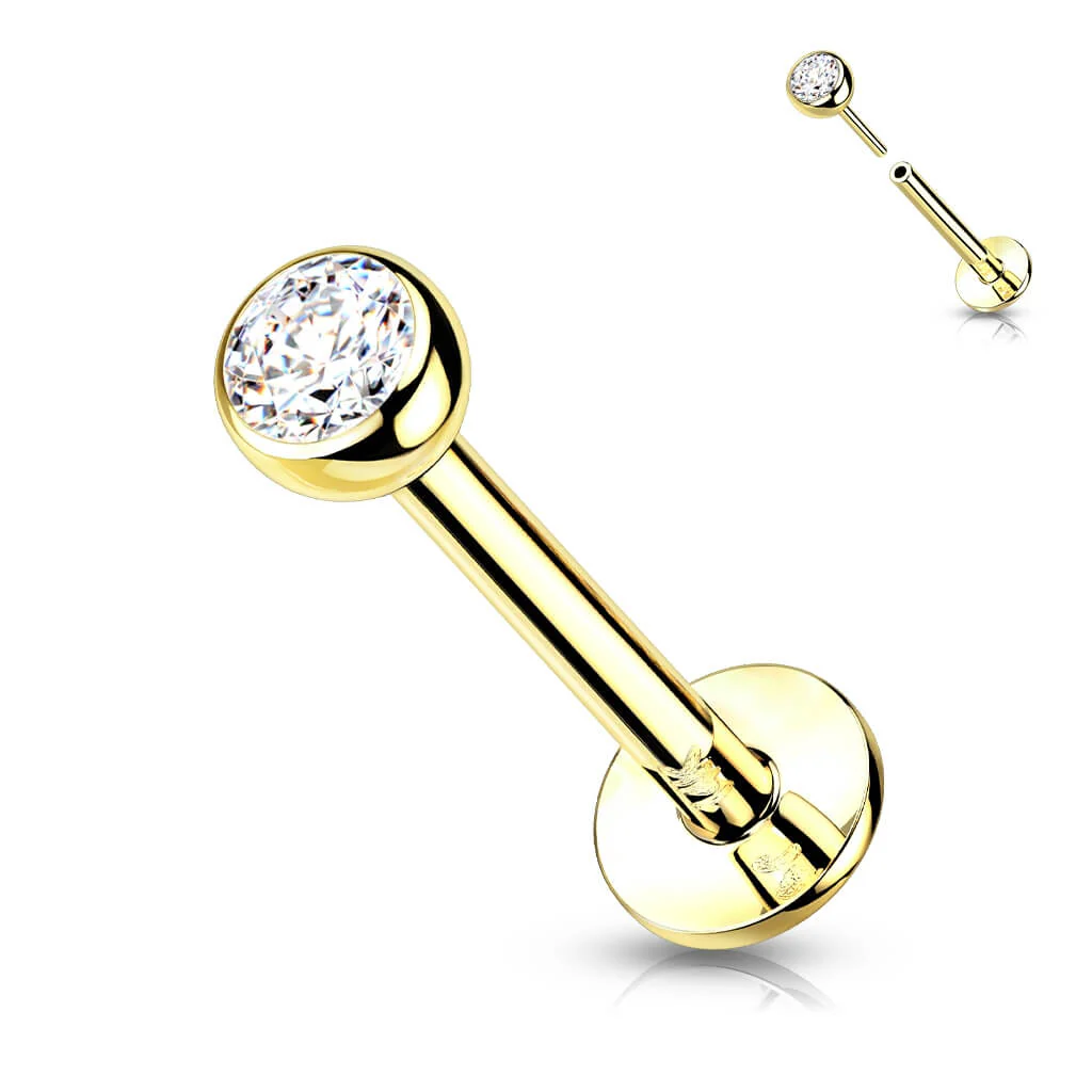 14 Karat Gold Labret Kugel Flach Zirkonia Gelbgold Weißgold Push-In - Image 5