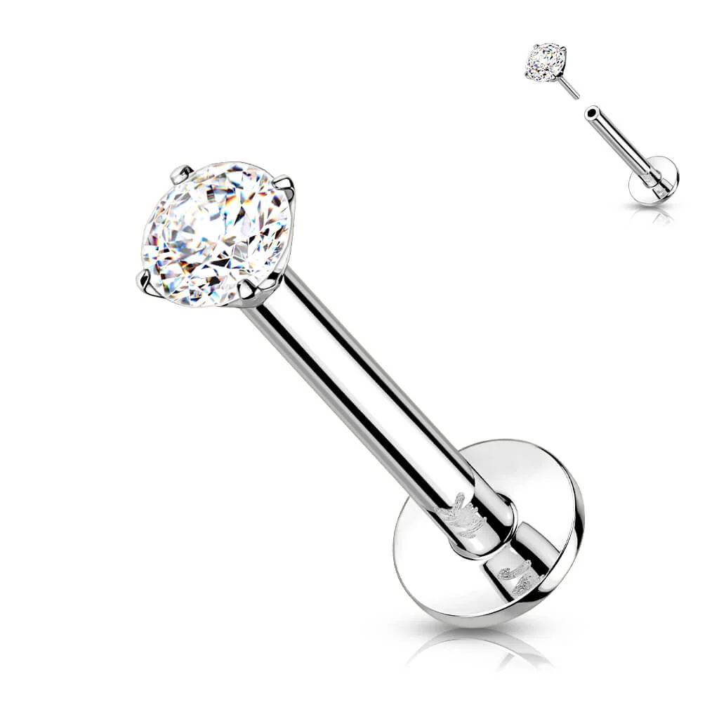 14 Karat Gold Labret Zirkonia Rund Gelbgold Weißgold Push-In - Image 4